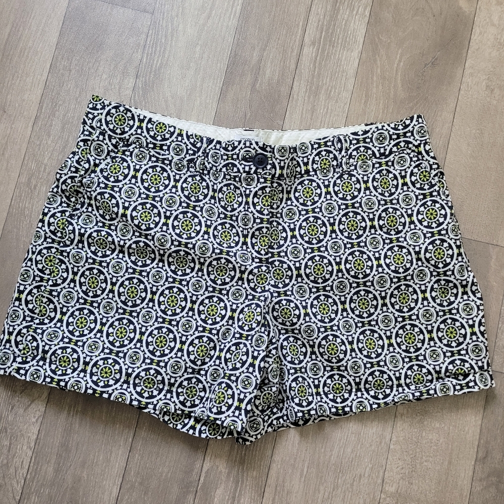 Crown & Ivy  Navy Blue  White And Green Geometric Cotton Chino  Shorts Size 16